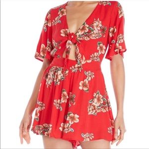 ILLA ILLA RED FLORAL ROMPER SHORT SLEEVE TIE FRONT